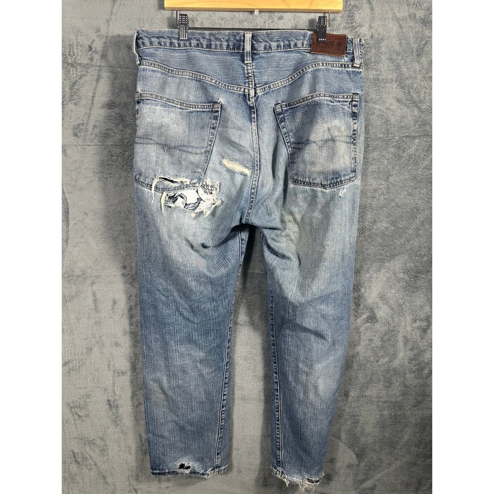 Polo Ralph Lauren Distressed Floral Patch Jeans Mens 36x30 Light Wash Straight